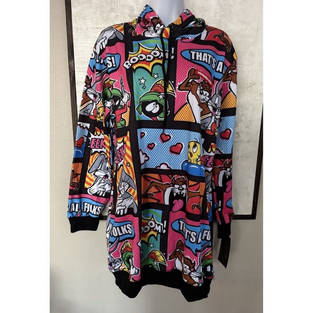 Looney Tunes Members Only‎ Hoodie Dress Comic Graphic Mini Size Medium NEW!